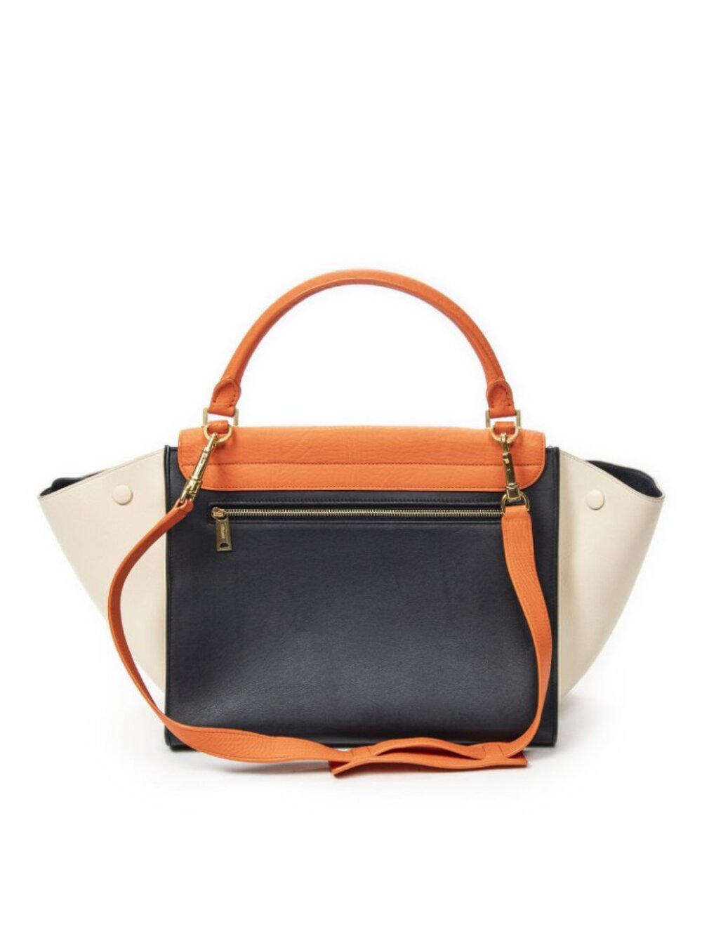Celine Midi Trapeze Orange Black Ivory Calfskin Leather Messenger - Picture 5 of 10